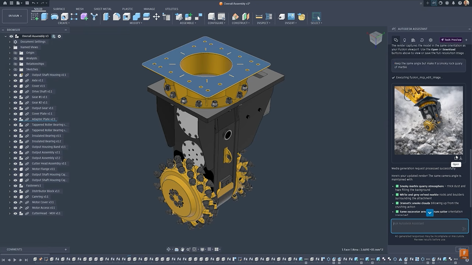 AI rendering in Fusion through the Autodesk Assistant. (Image: Autodesk.)
