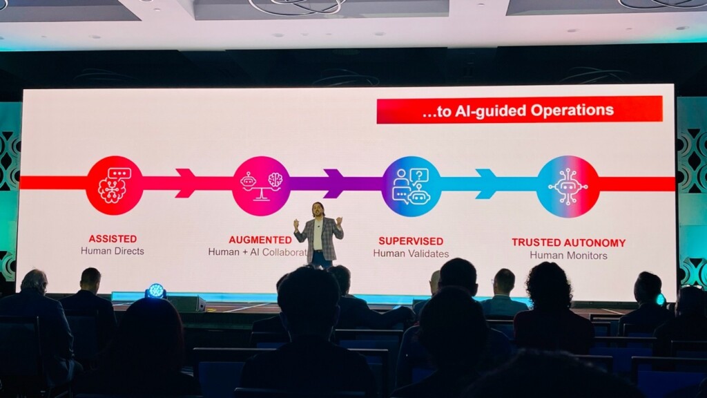Rob McAveney demonstrated how Adaptive PLM translates requirements into executable data models and workflows, embedding AI into engineering execution. (Image: Lionel Grealou)