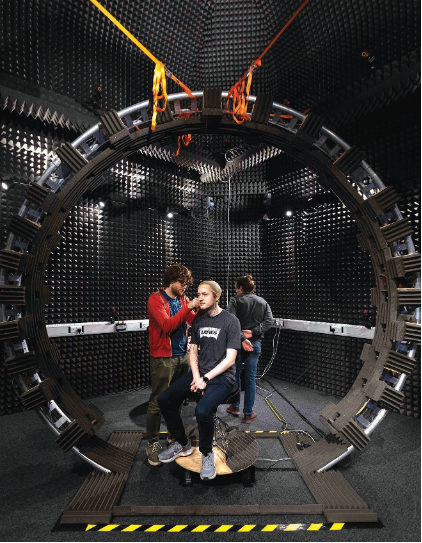 Figure 2. This HRTF measurement chamber at Imperial College London is being used to generate the acoustic measurements needed to validate the SONICOM models (Image: IEEE).